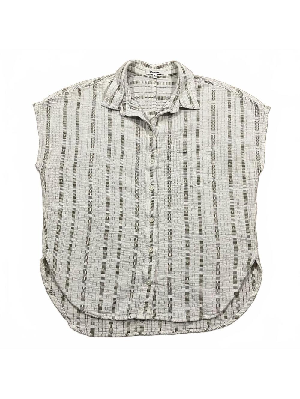 Madewell Womens Cap Sleeve Gauze Button Down Shirt White Gray Size Medium